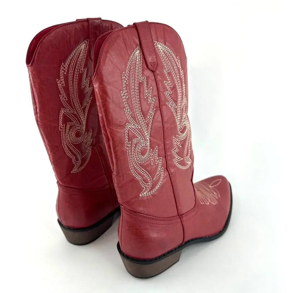 Coconuts by Matisse Red Embroidered Western Ankle Boots - Picture 5 of 11